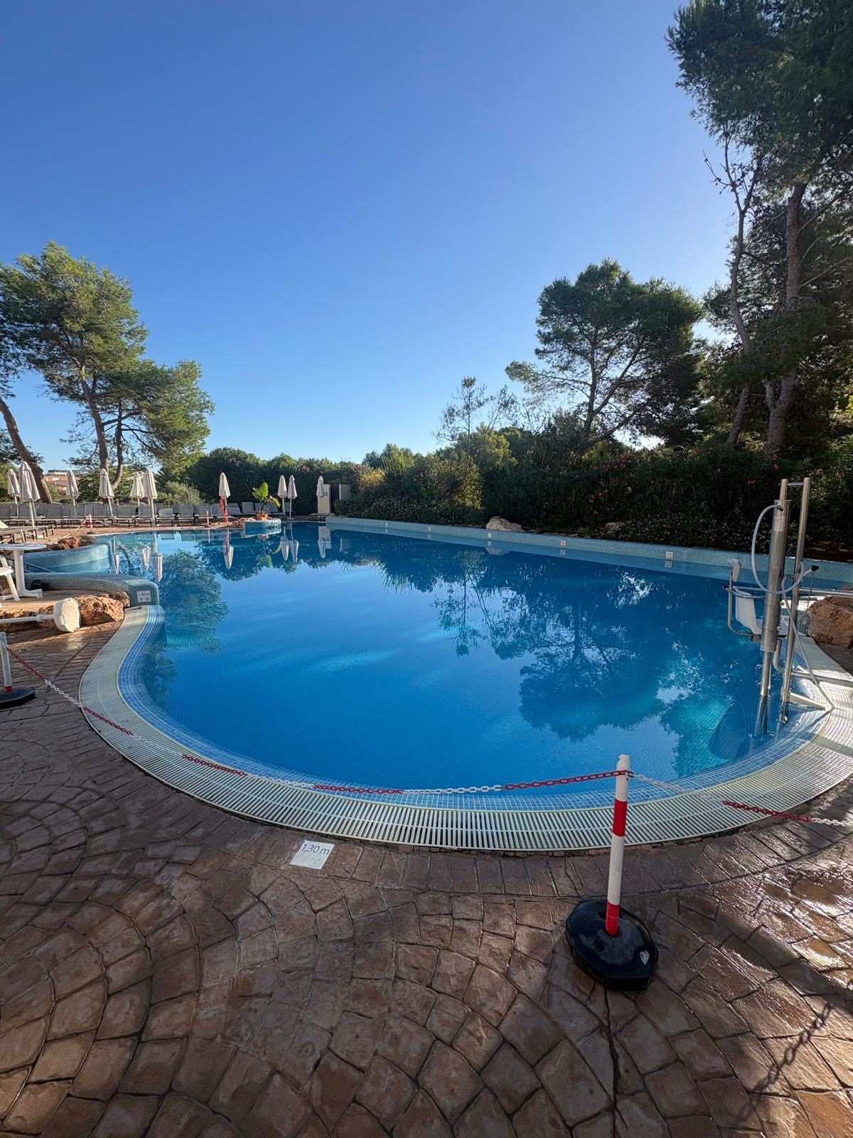 Freeform pool refilled with clear water after renovation